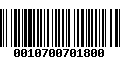 Código de Barras 0010700701800