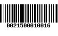 Código de Barras 0021500010016