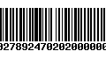 Código de Barras 00278924702020000001