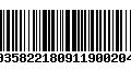 Código de Barras 00358221809119002041