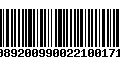 Código de Barras 00892009900221001713