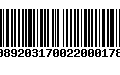 Código de Barras 00892031700220001788