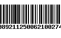 Código de Barras 00892112500621002742