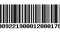 Código de Barras 00892219000120001786