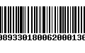 Código de Barras 00893301800620001302