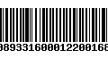 Código de Barras 00893316000122001684