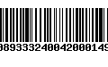 Código de Barras 00893332400420001498