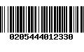 Código de Barras 0205444012330