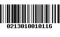 Código de Barras 0213010010116