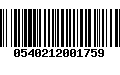 Código de Barras 0540212001759