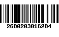 Código de Barras 2600203016204