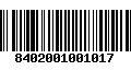 Código de Barras 8402001001017