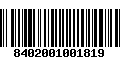 Código de Barras 8402001001819